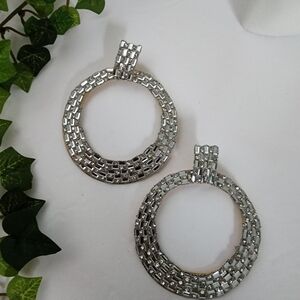 Large Statement Clear Crystal Covered Hoop Earrings